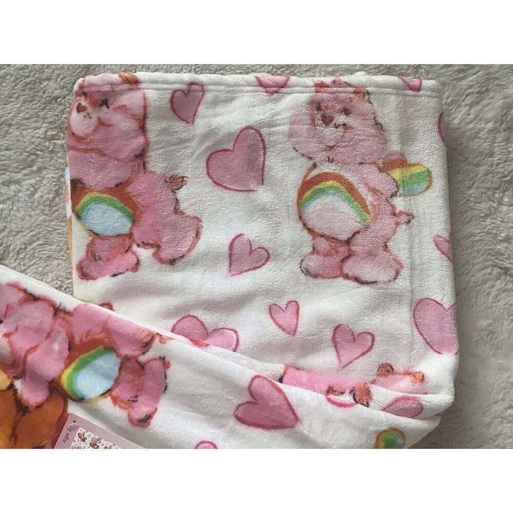 Care Bears Soft Plush Throw Blanket 50 X 70” Kisses Hearts Love‎ Valentines NEW